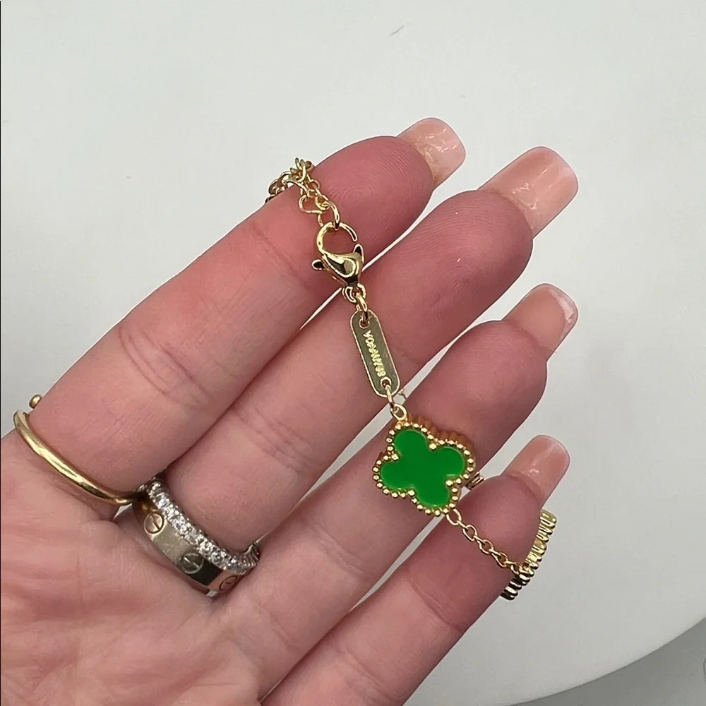 201. 14k Gold Plated Green Clover Bracelet 7” - 9”